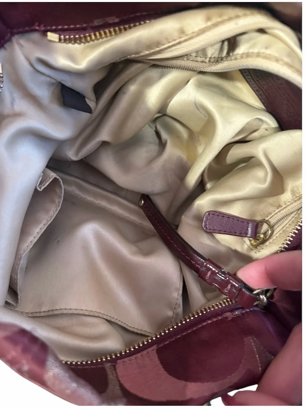 Coach Poppy Signature Sateen Hobo Shoulder Bag Burgundy Pink Metallic Gold Y2K